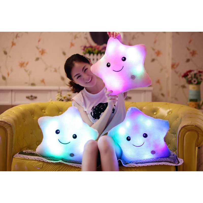 35cm LED Stuffed Plush Pillow Luminous Stars Smiley Soft Peluches Cushion Creative Cute Light Toys for Kids
