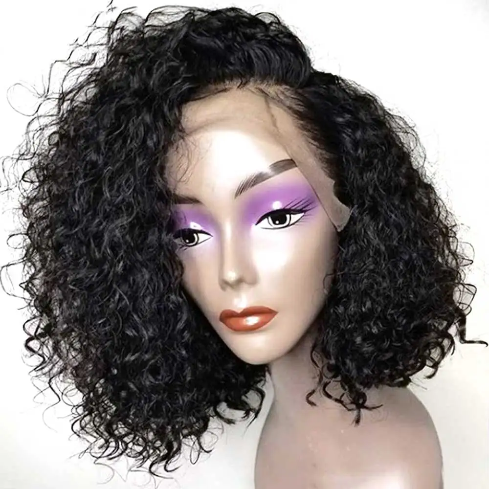 180 Short Curly Bob Wig Cut Full End 13x6 Lace Front Human Hair Wigs
