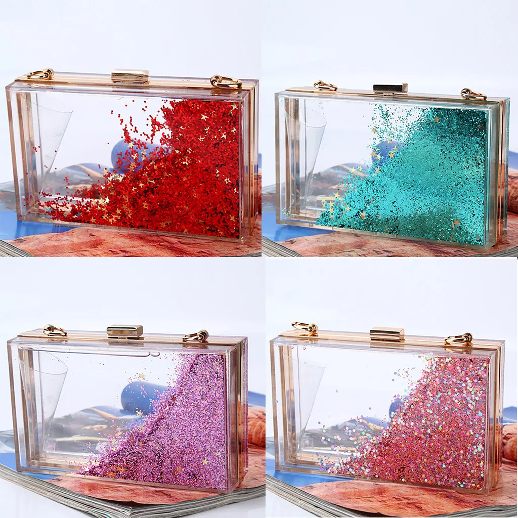 

Fashion 2019 Women Double-Sided Liquid Quicksand Acrylic Translucent Evening Bag Clutch BagsDrop shipping 30