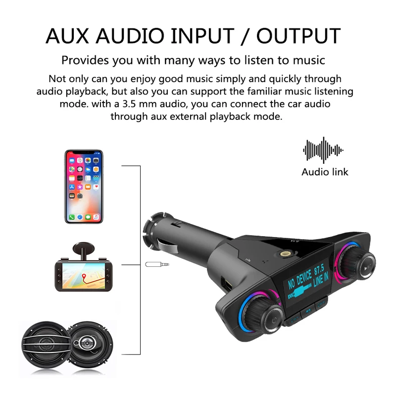 ANLUD FM Transmitter Bluetooth Handsfree Car Kit Aux Modulator Radio FM Car Audio TF AUX MP3 Player
