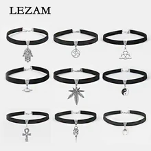 1 шт. черный 10 мм плоский шнур из искусственной замши череп птица Пальма лист конопли Луна Йога узел Рог Египетский крест Шарм 1" колье ожерелье