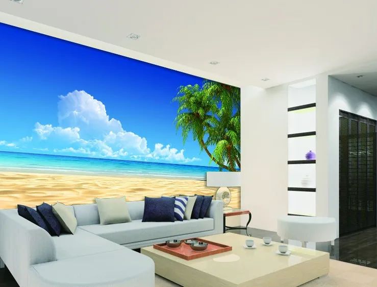 

[Self-Adhesive] 3D Sky Clouds Ocean Sand Beach Tree 22 Wall Paper mural Wall Print Decal Wall Murals