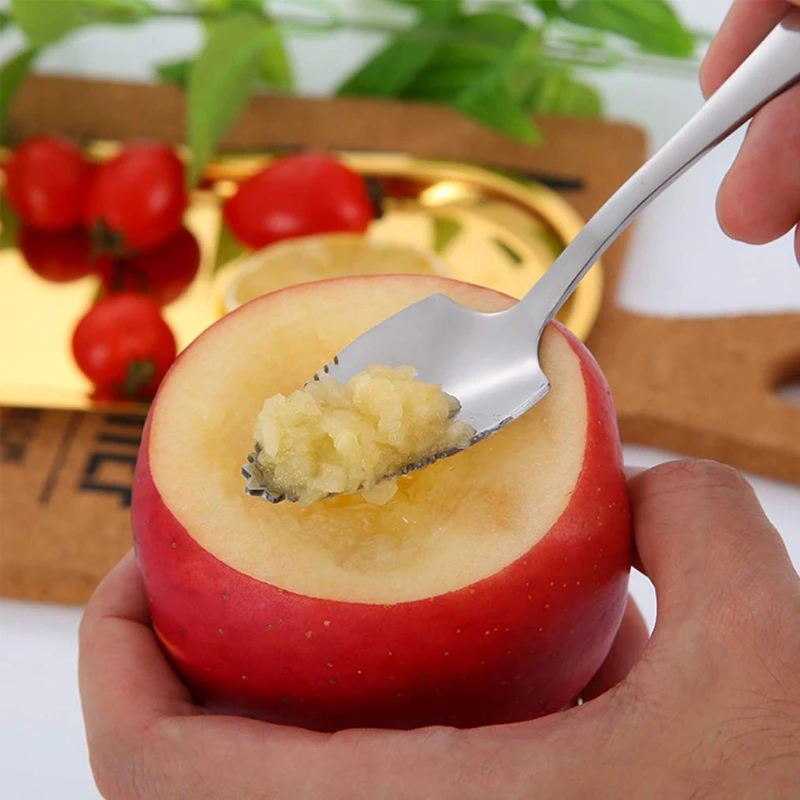 Stainless Steel Sawtooth Spoons Grapefruit Apple Scraper Spoon Fruit Puree Long Handle Multi-functional Baby Food Prepare Tool