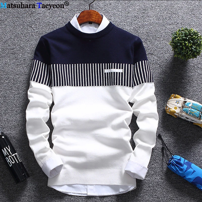 mens sweaters Autumn Fashion Casual Strip Color Block Knitwear Jumper Pullover Men's Sweater Pullovers Men Pull | Мужская одежда