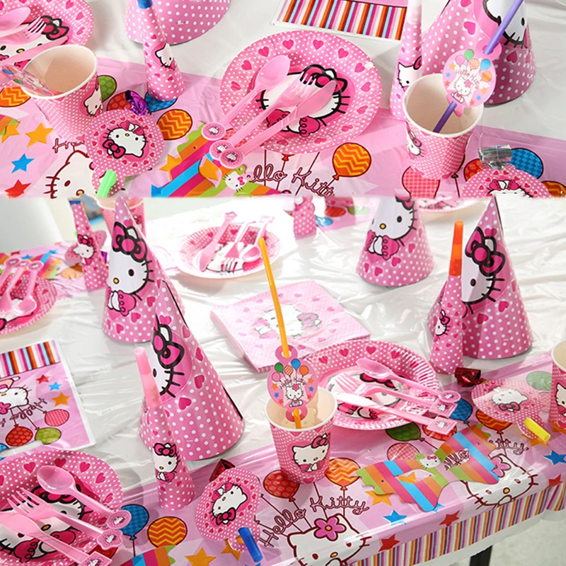

145pcs/lot Cute Kitty Cat Children Birthday Party Kids Party Supplies Birthday Disposable Tableware Sets Kids Party Favors