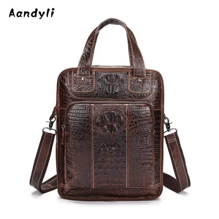 

Crocodile pattern Handbag Cowhide Men's shoulder bag Crossbody bags leisure Leather Men bags