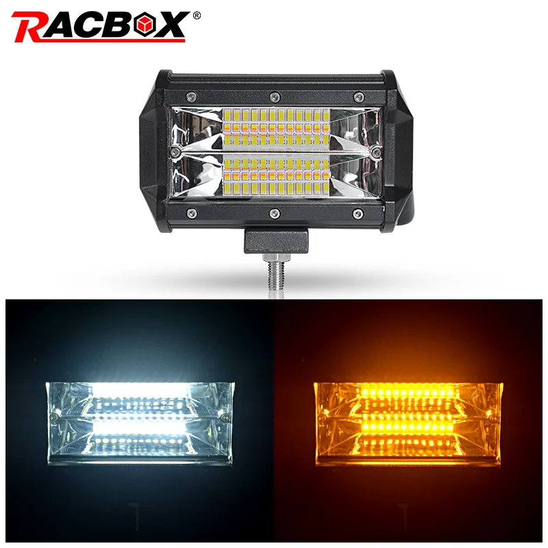 

2pcs 72W 5inch Triple Row LED Light Bar Dual Color 12V 24V LED Wide Flood Beam for Off Road 4WD ATV UTV UAZ MPV Motorbike Boat