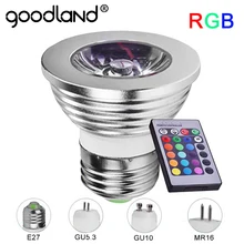 Goodland E27 светодиодный RGB лампа 4 Вт MR16 GU10 GU5.3 светодиодный прожектор 110 В 220 В RGB высокой мощности 16 цветов ИК пульт дистанционного управления лампы