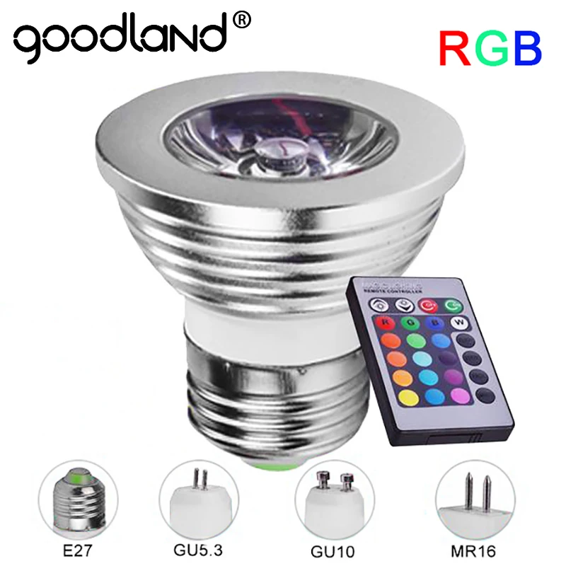 Goodland E27 светодиодный RGB лампа 4 Вт MR16 GU10 GU5.3 прожектор 110 В 220 высокой мощности 16