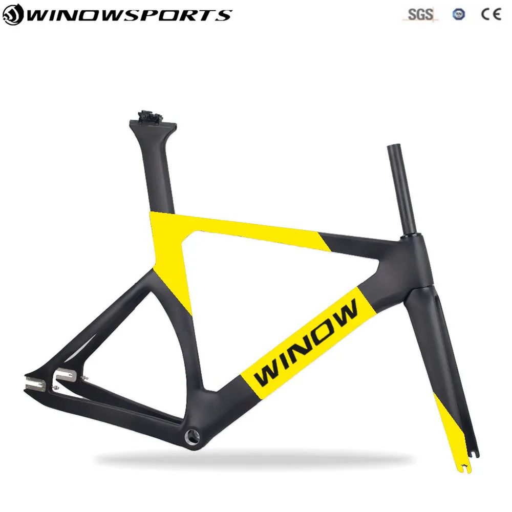 Aero углеродный след велосипед велосипедная Рама+ вилка+ подседельный зажим велосипедный Аэро трек Frameset глянцевая/матовая - Цвет: Black and Yellow