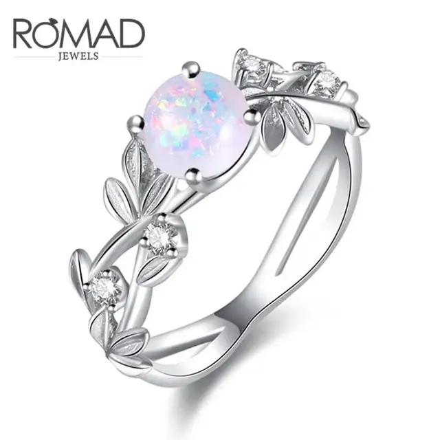 ROMAD Flower Finger Rings Stainless Steel Rings for Women Opal Crystal Middle Ri ROMAD Flower Finger Rings Stainless Steel Rings for Women Opal Crystal Middle Ri