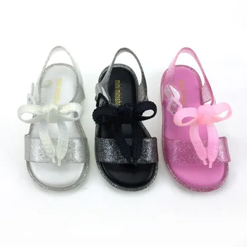 

Girls Sandals 2019 New Fashion Girls Bow PVC Jelly Sandals Non-slip Beach Shoes