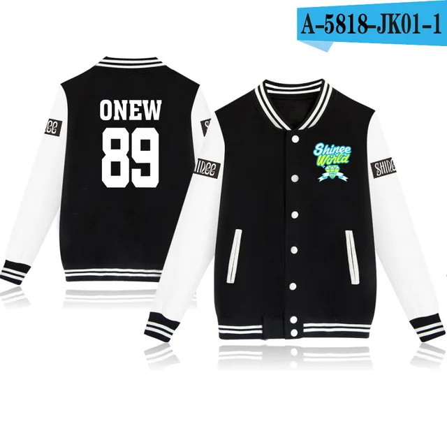 KPOP SHINee толстовка бейсбольная куртка для женщин/мужчин Униформа пальто casaco feminino бейсбольная куртка feminina уличная Толстовка - Цвет: black and white