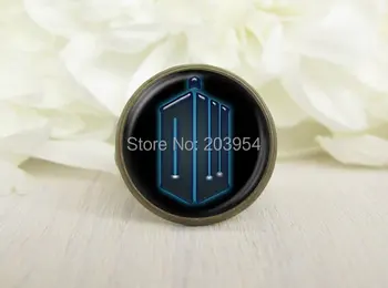

wholesale 12pcs doctor who police box DW Adjustable ring brass pendant men women fashion vintage xmas gift steampunk jewelry