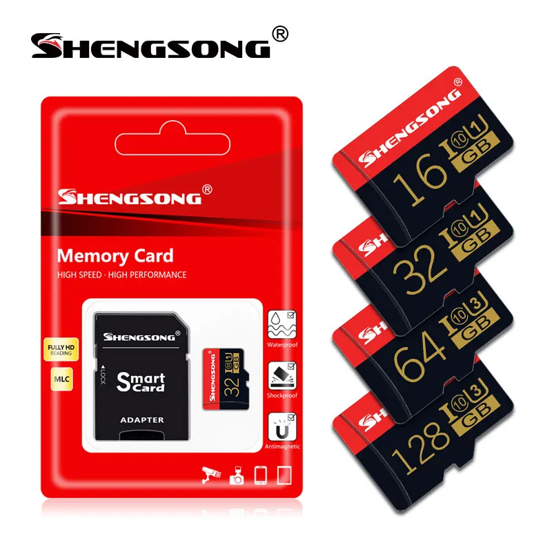 SHENGSONG Micro sd карта 16 ГБ 32 ГБ 64 Гб 128 ГБ C10 SDXC карта памяти cartao de memoria с адаптером в подарок