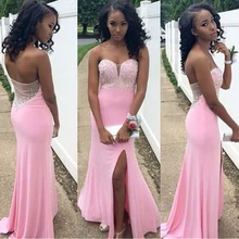 Sexy Meerjungfrau Kristall Lange Abendkleid Open Back Side Slit Bodenlangen Plus Size Prom Kleider für Frauen