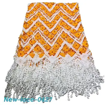 

High Quality Nigerian Guipure Cord Soluble Lace 2019 New Design Beads Guipure Lace Fabric Embroidered Tulle Lace Fabric XBG01