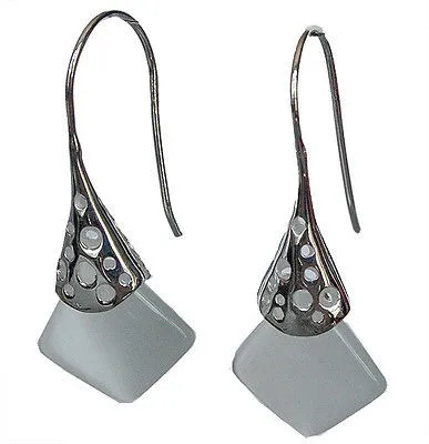 

Lady's unique 925 Silver white opal noble hook Earrings 11/2" Silver natural gem/stone/coral/opal Marcasite Earrings