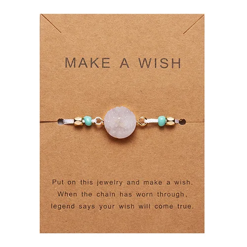 Make Wish бумажная карта регулируемый ручной работы веревочный плетеный браслет Femme Красочный натуральный камень счастливая веревка браслет ювелирные изделия дружбы - Окраска металла: 5