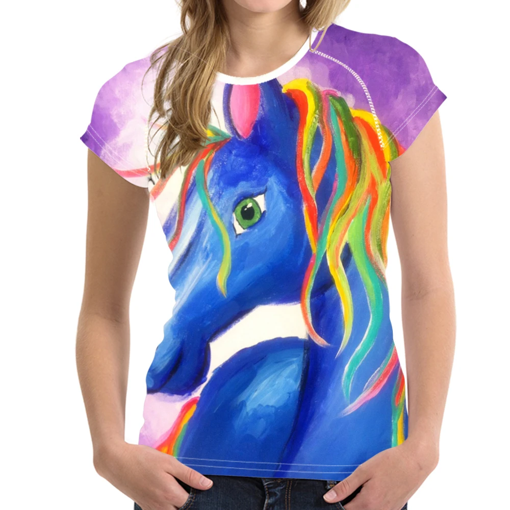 NoisyDesigns Для женщин футболка милые 3D Rainbow Unicorn принтом женская одежда GirlsBrand летние