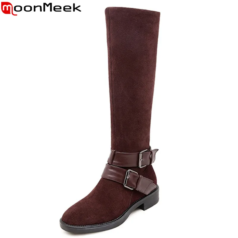 round toe knee high heel boots