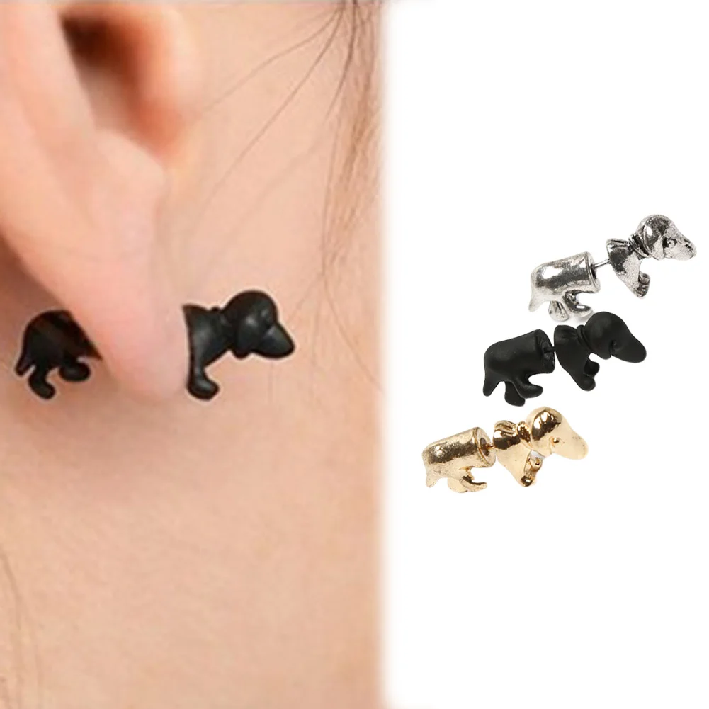 

1 piece Stud Earrings Punk Rock Trendy Cool 3D Stereoscopic Dachshund/Dog Impalement Men/Women Ear Stud Tunnel Party Earrings