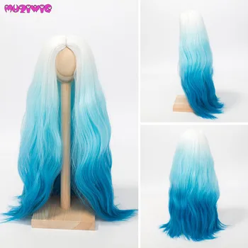 

1/3 1/4 1/6 Scale Doll Hair Wigs High Temperature Synthetic Wire White Blue Ombre Color Wigs for BJD SD Dolls