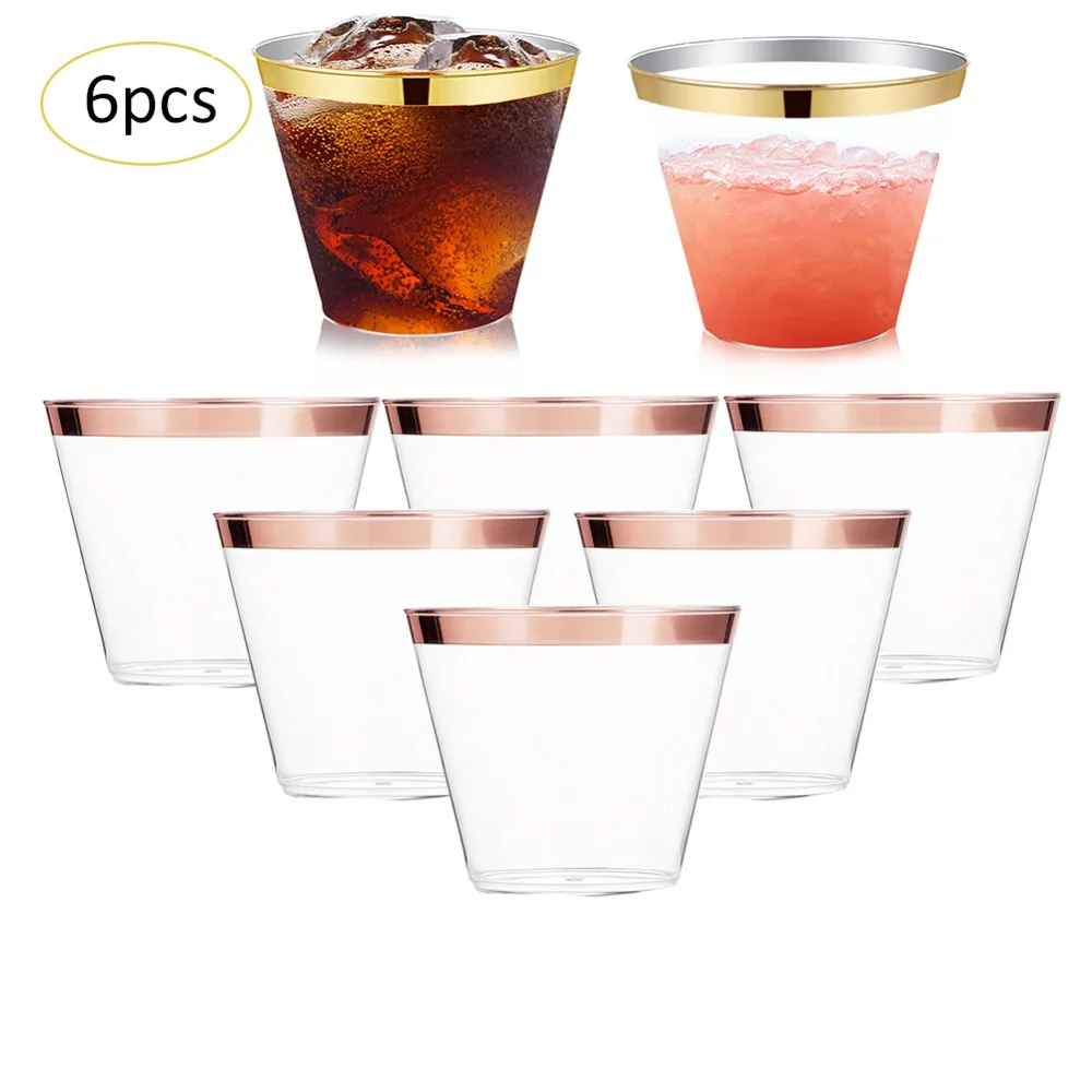

6PCS (270ML) Wine Glass Hard Plastic Aviation Cup Juice Cup Tiramisu Ice Cream Cup Birthday Party Supplies Reusable Plastic Cup