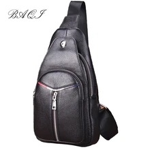BAQI Brand Men Chest Bag Shoulder Bag Genuine Leather Cowhide 2019 Fashion Casual Crossbody Messenger Bag Men Back pack Travel new retro design style oil wax genuine leather cowhide men s crossbody shoulder bag travel leg bag pack men waist bag