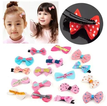 

200pcs Candy Color Mini Hair Clips Baby Girl Ribbon Bowknot Dots Stripe Flower