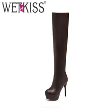 Г. Новые облегающие высокие сапоги женские осенне-зимние сапоги на платформе, большой размер 34-46 ботфорты на высоком тонком каблуке 13 см с круглым носком