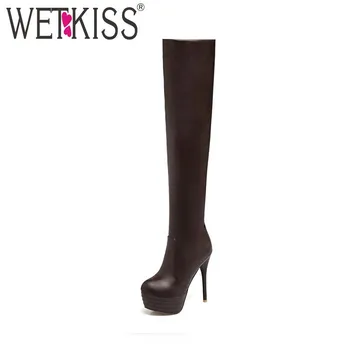 

2020 New Thigh High Boots Women Big Size 34-46 Autumn Winter Platform Shoes Round Toe 13cm Thin High Heels Over The Knee Boots
