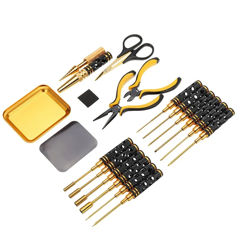 

YZ 18pcs Screwdriver Repair Tool Set Hex Screwdriver Pliers Hole Opener Screws Tray Tools For RC Toy