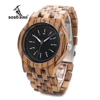 

BOBO BIRD WN12 Wooden Watches Mens Brand Luxury Zebra Wood Band Quartz Watch in Wooden Gift Box