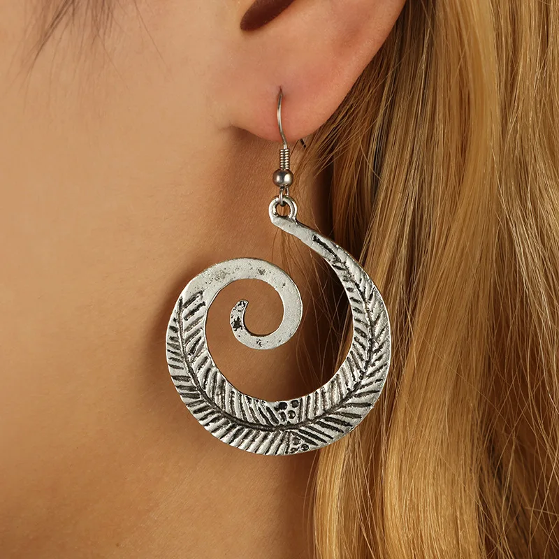 

retro spiral earrings individuality creative leaf tail pendant accessories