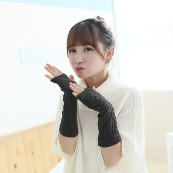 

Solid Color Hand Knitted Women's Gloves Middle Length Wrist Arm Warmer Winter Fingerless Mitten Dropship