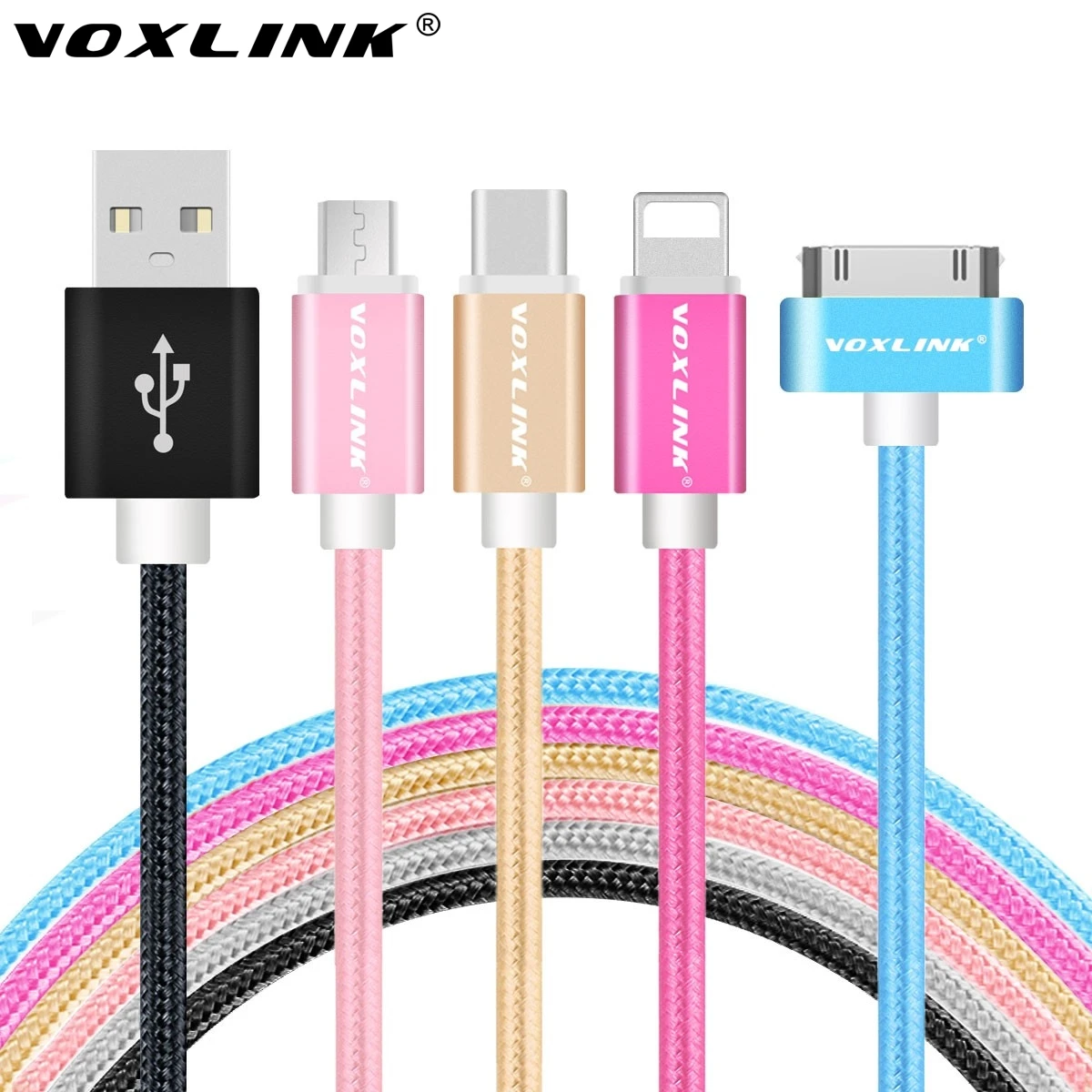 VOXLINK Micro 8pin 30pin Type C USB Cable Charging Data Sync Cords For iPhone 4s 5s 6s Samsung S7 Huawei P9 LG G5
