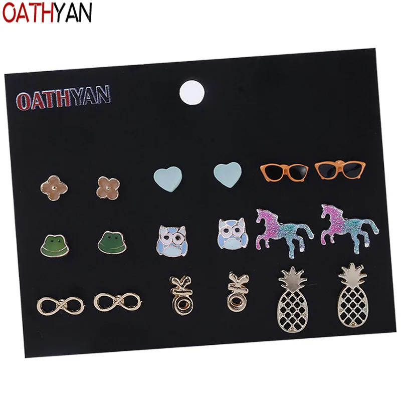 OATHYAN 9 пар/компл. новейшая Эмаль Сердце цветок сова Единорог маленькие