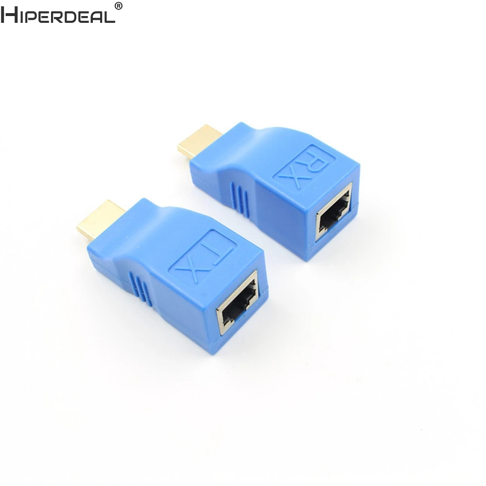 HIPERDEAL 2pcs 1080P HDMI удлинитель для RJ45 по Cat 5e/6 сетевой LAN Ethernet адаптер синий HW