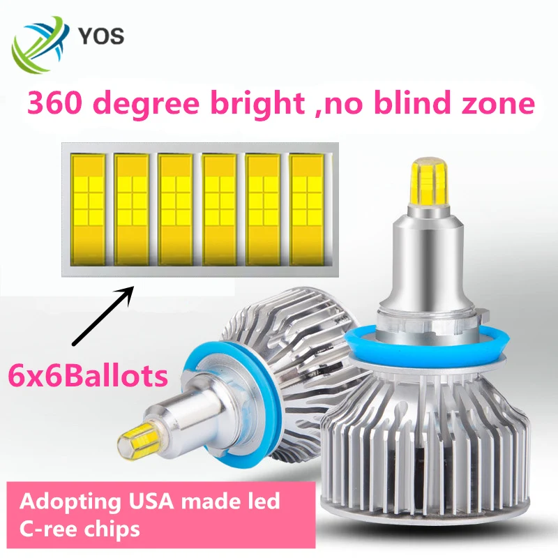 

YOS Car Headlight Kit LED 360 degree light source 90W H7 H1 H11 9005 HB3 9006 HB4 H8 6000K 9000LM Car headlight Bulb LED
