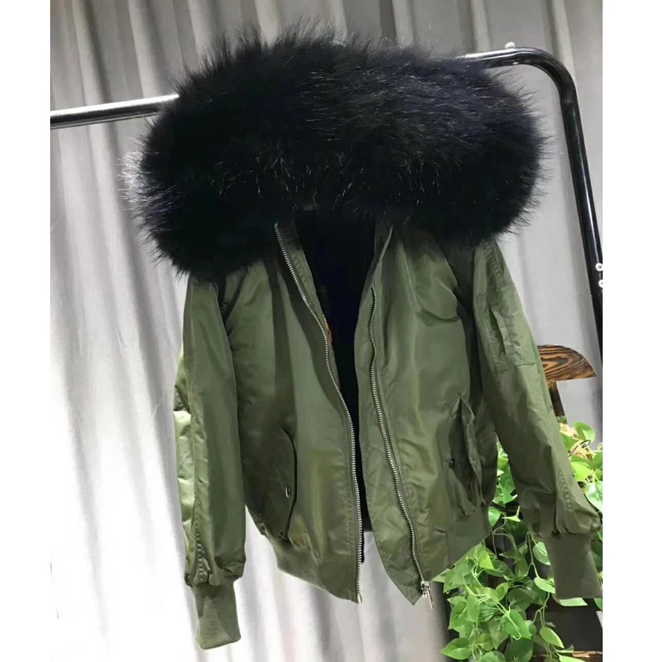 Parka Winter Jacket Women Parka Real Fur Coat Big Natural Warm Hick Raccoon Fur Collar Hooded Rabbit Fur Lining Parkas WT007