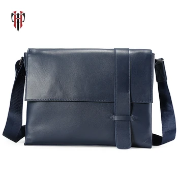 

TIANHOO messenger bag British style men cow leather briefcase men shoulder simple business casual crossbody bags Paded pocket