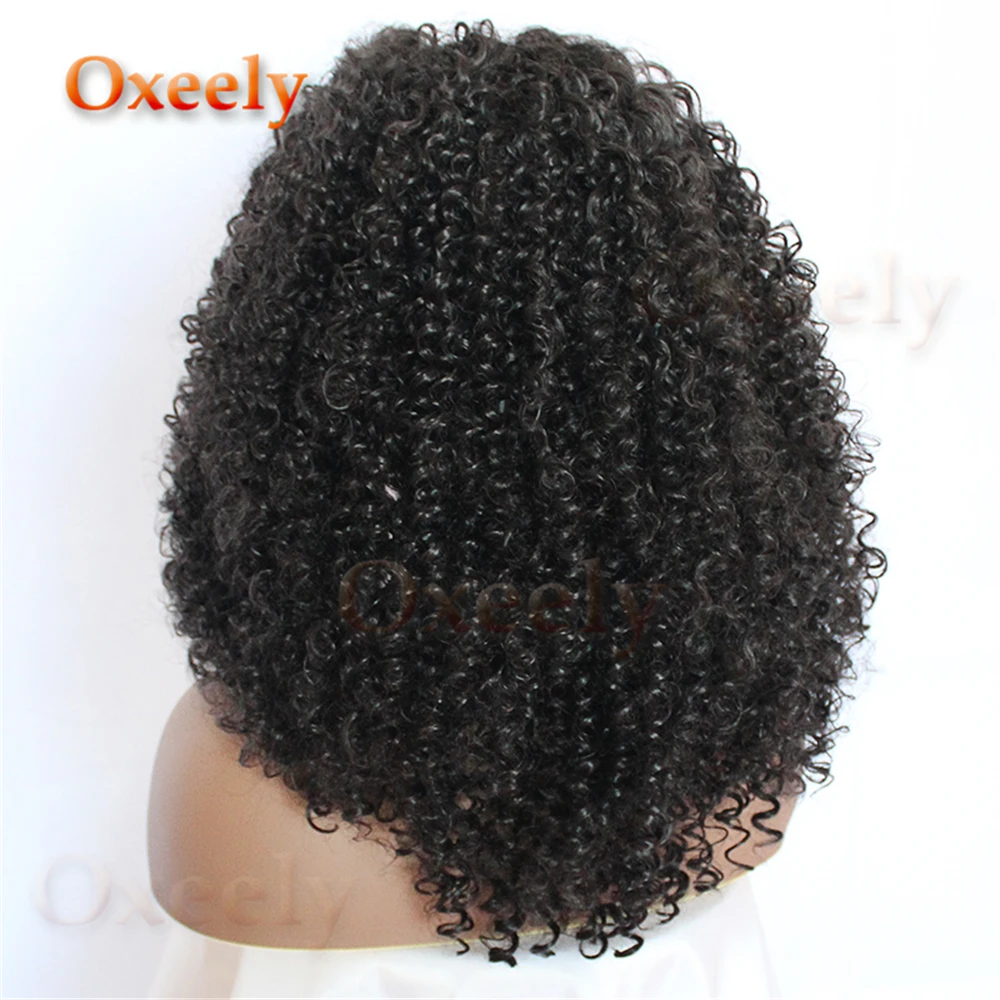 Oxeely Natural Color Synthetic Wigs Kinky Curly With Bangs Long