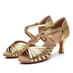 Золото/серебро Туфли для латинских танцев женские Танго Танцы обувь для девочек Для женщин Бальные латина дамы dance Sneaker каблук 5 см/7 см A114