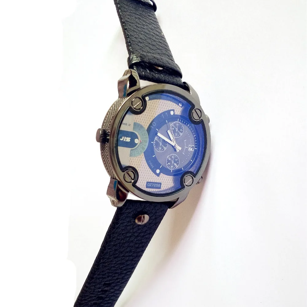  2019 New Blue Glass Big Dial Black Leather Quartz Men Watches Fashion&casual Watch Sports Out Door 
