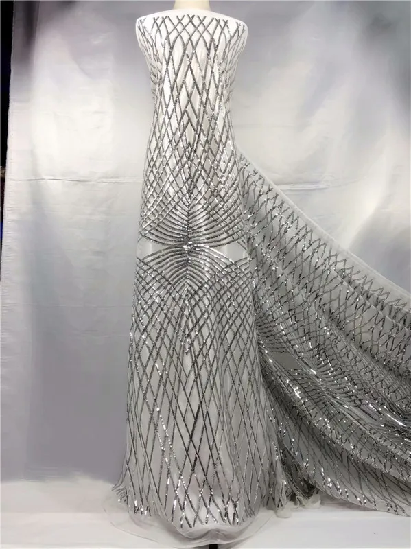High Quality African Lace Fabric White Sequins Tissu Indian
