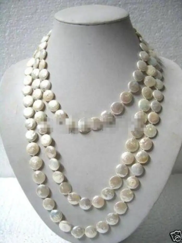

FREE SHIPPING>>>@@ > Hot sale new Style >>>>> Genuine 11-13mm White Coin Pearl Long Necklace 48'' AAA+