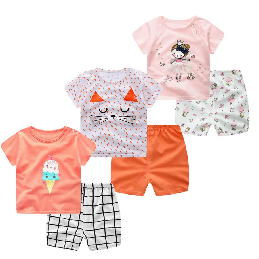 3 компл./лот летняя одежда для маленьких мальчиков и девочек короткий рукав Костюмы комплект из хлопка с рисунком из мультфильма одежда для младенцев, костюм верхняя одежда для детей; футболки - Цвет: girl set