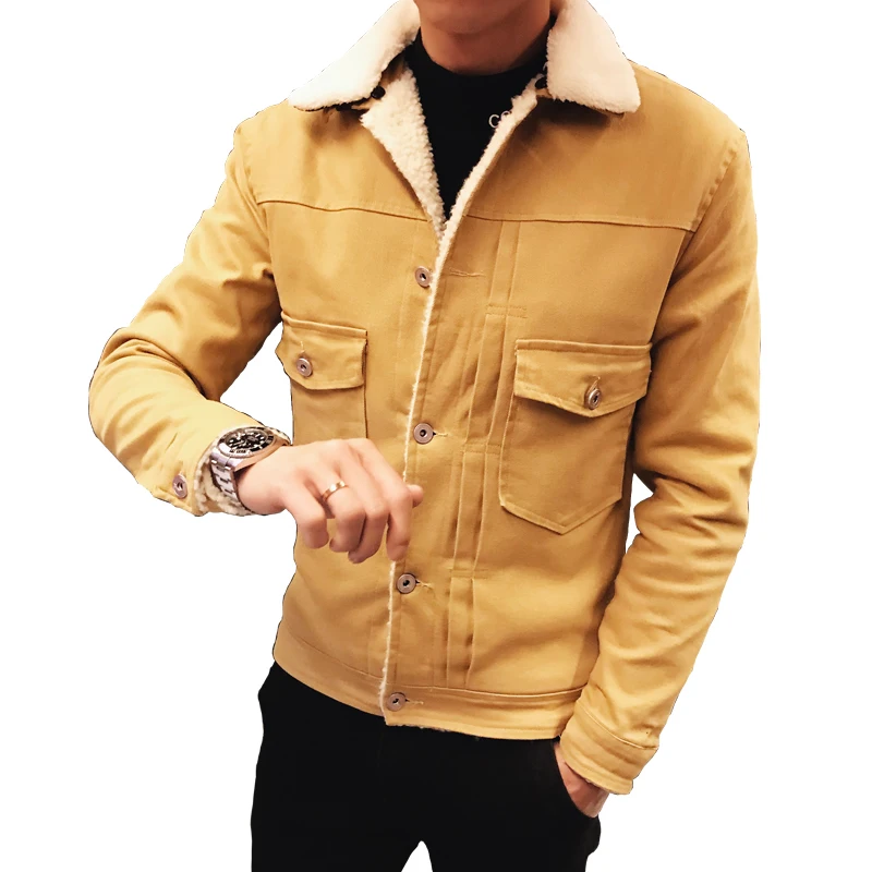 

2019 Men Fashion Denim Jackets Autumn and Winter Black Denim Jacket Thick Wool Coat Male Plus Velvet Denim Jacket Size L-2XL 4XL