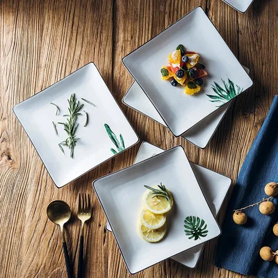 

Simple Square Dish Nordic Ceramics ins Tableware Net Red Dish Steak Plate Creative Early Western Dishes Home Tray